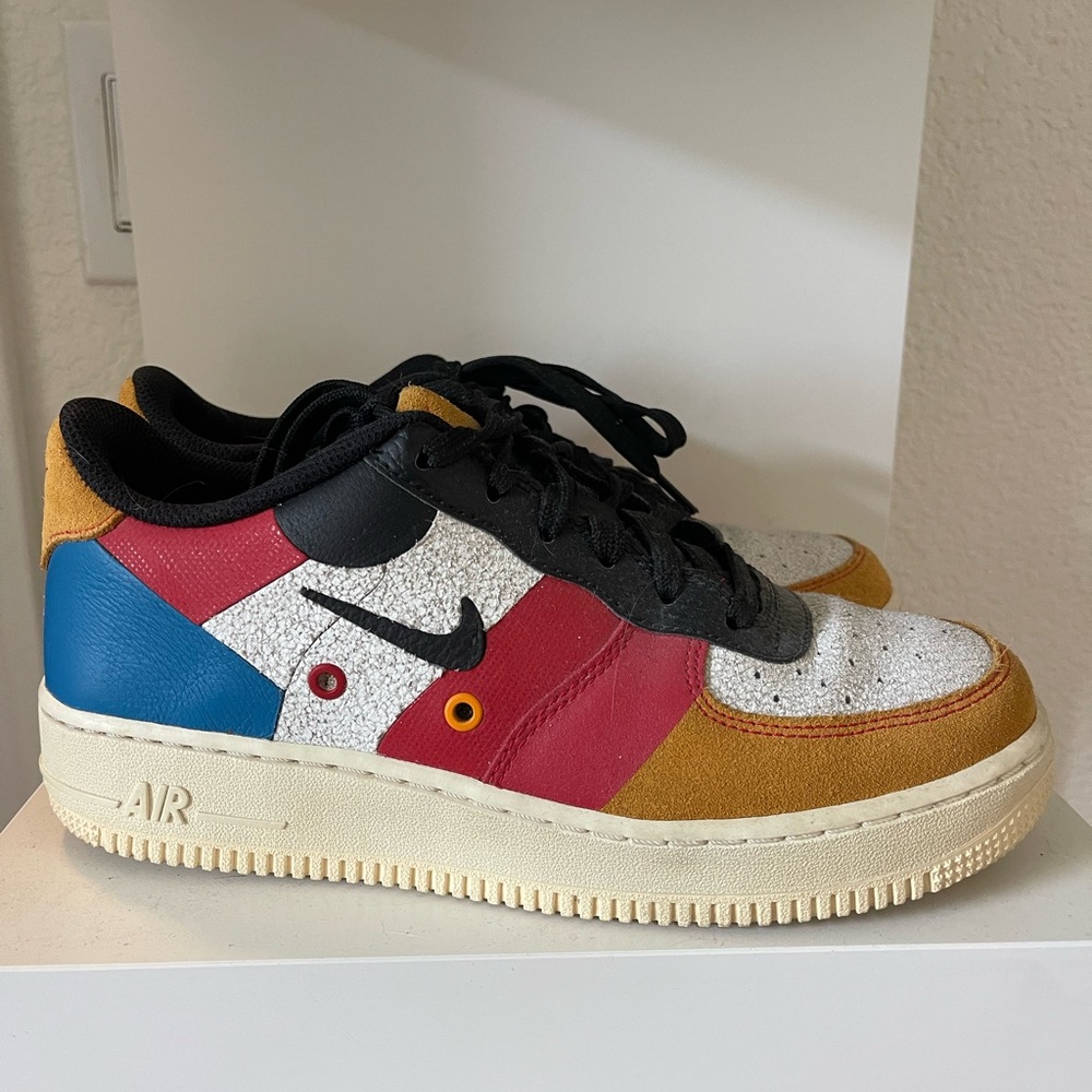 Nike Air Force 1 Prm Red, Yellow, and Blue